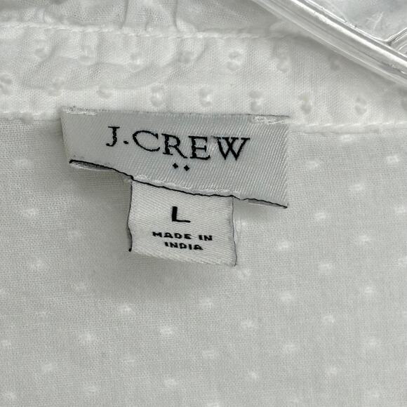 J.Crew Wms L White Long Sleeve Swiss Dot Popover Top Academia Ruffled Feminine - Picture 3 of 10